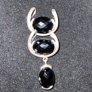 FACETED CHUNKY BLACK ONYX DROP PENDANT.  3 STONES VINTAGE  925 STERLING SILVER.